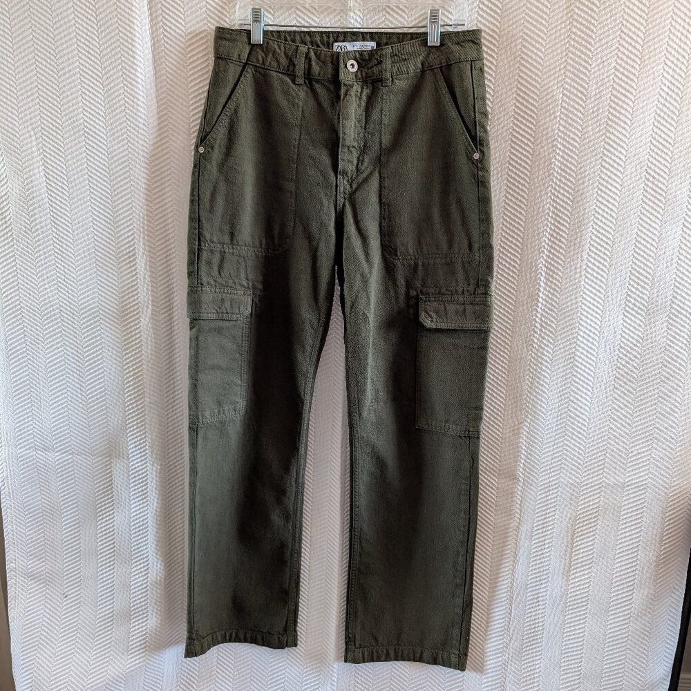 Zara Olive Green Wide Leg Cargo Pants